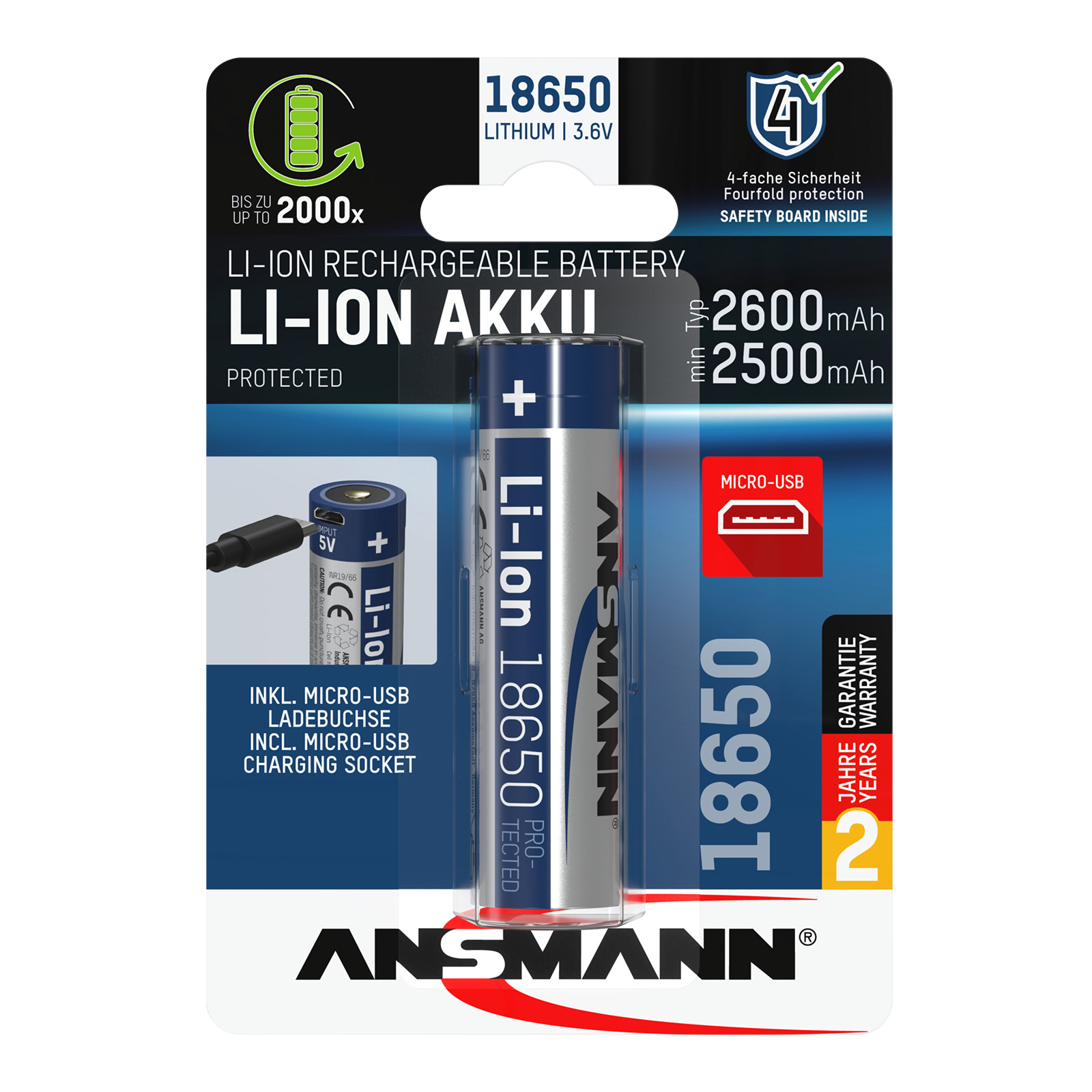 AKAH Nachtsicht-Zubehör von Ansmann Li-Ion Akku 18650 50801000