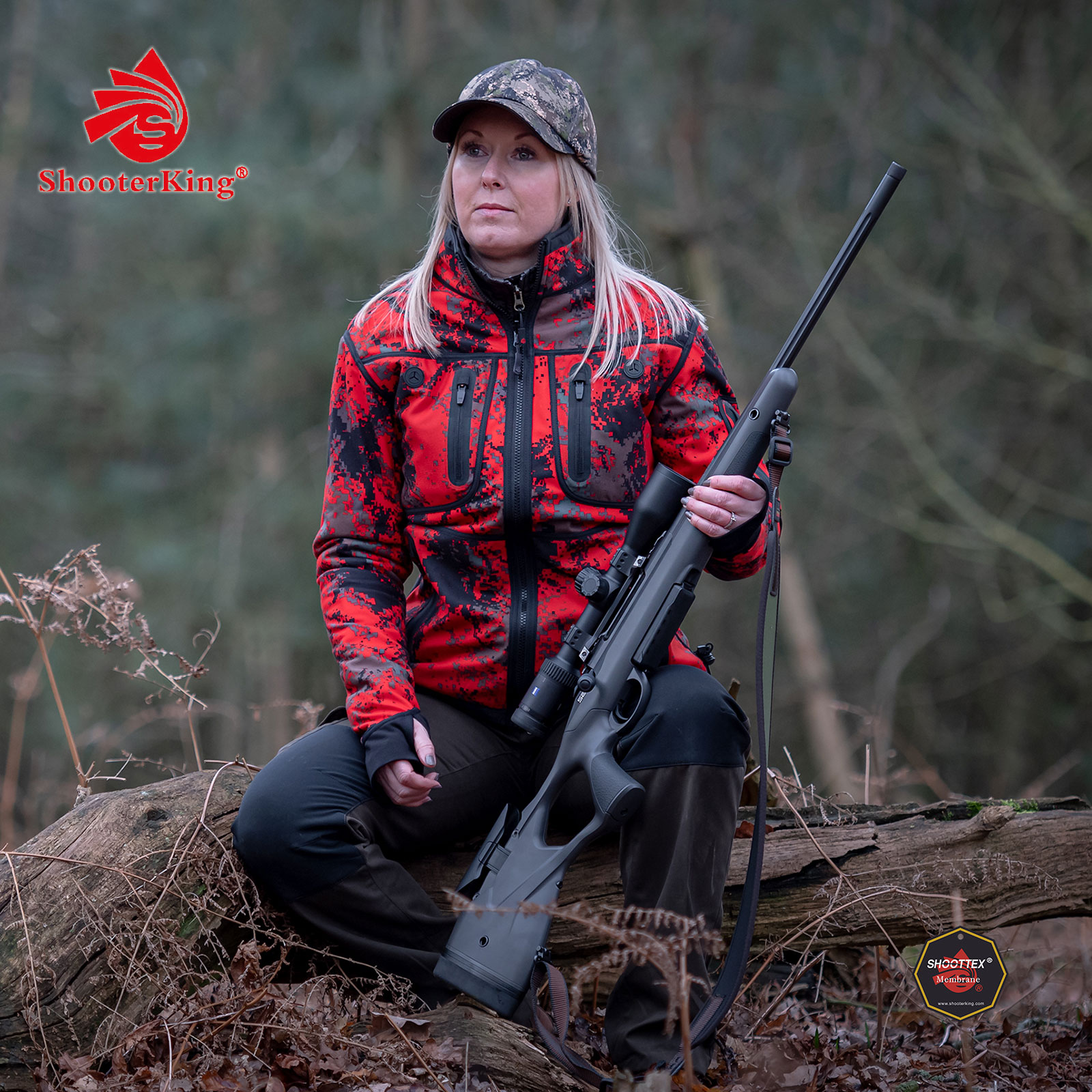 AKAH Damenbekleidung von Shooterking Damen Softshell Jacke wendbar Forest Mist rot 81186003